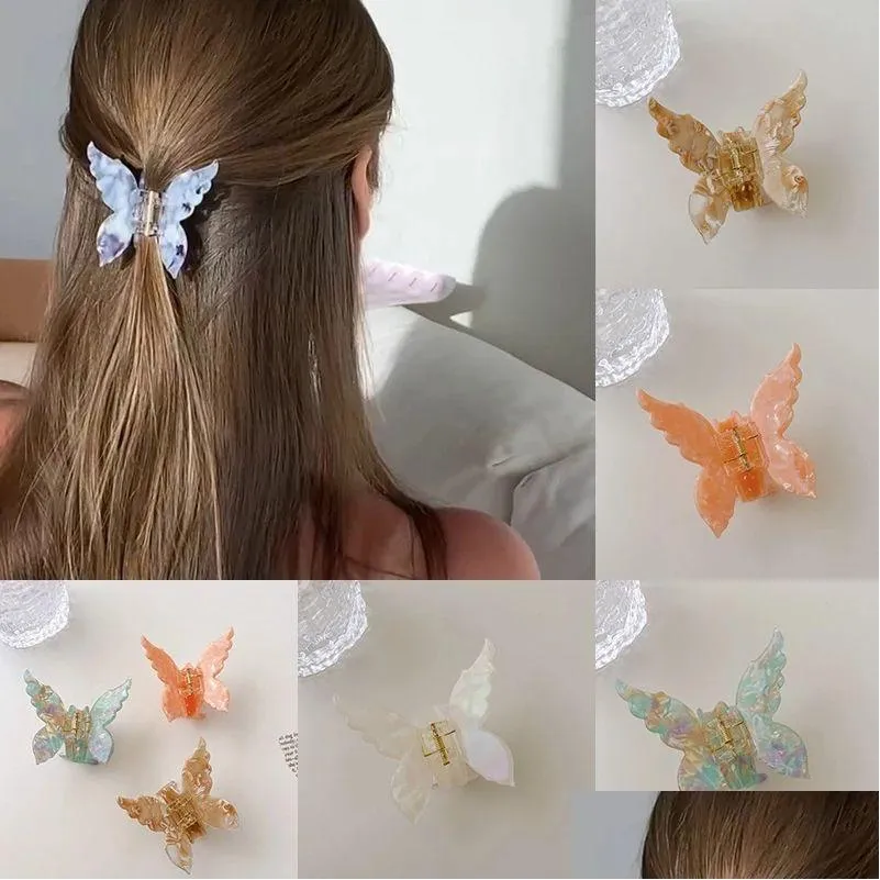 Accesorios para el cabello Nuevo Verano Medio Colorf Mariposa Garras Horquilla Lindo Transparente Agarra Clip Acrílico Para Mujeres Dulce Gota Entrega Ba Dh2Ym