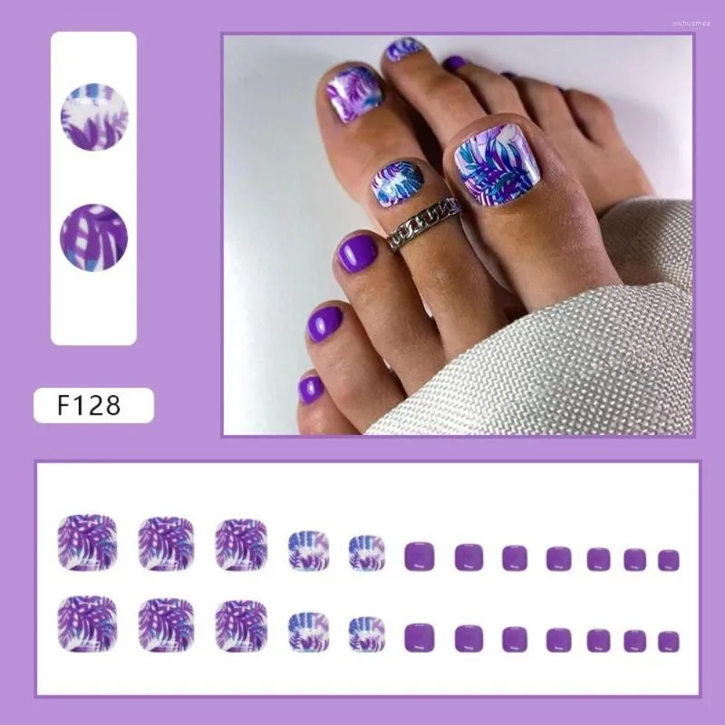 Kunstnagels Kort Vierkant Nep Teennagels Mode Paarse Doorn Teen Franse Volledige Cover Voet Voor Vrouwen Meisje