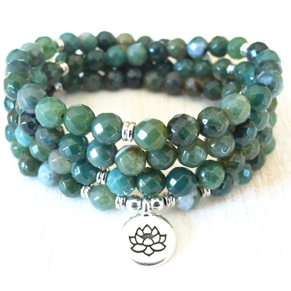 Beaded Mg0678 Fashion Womens Moss Agate 108 Mala Yoga Bracelet Natural Stone Beads Lotus Energy Jewelry Drop Delivery Bracele Dhgarden Dhott