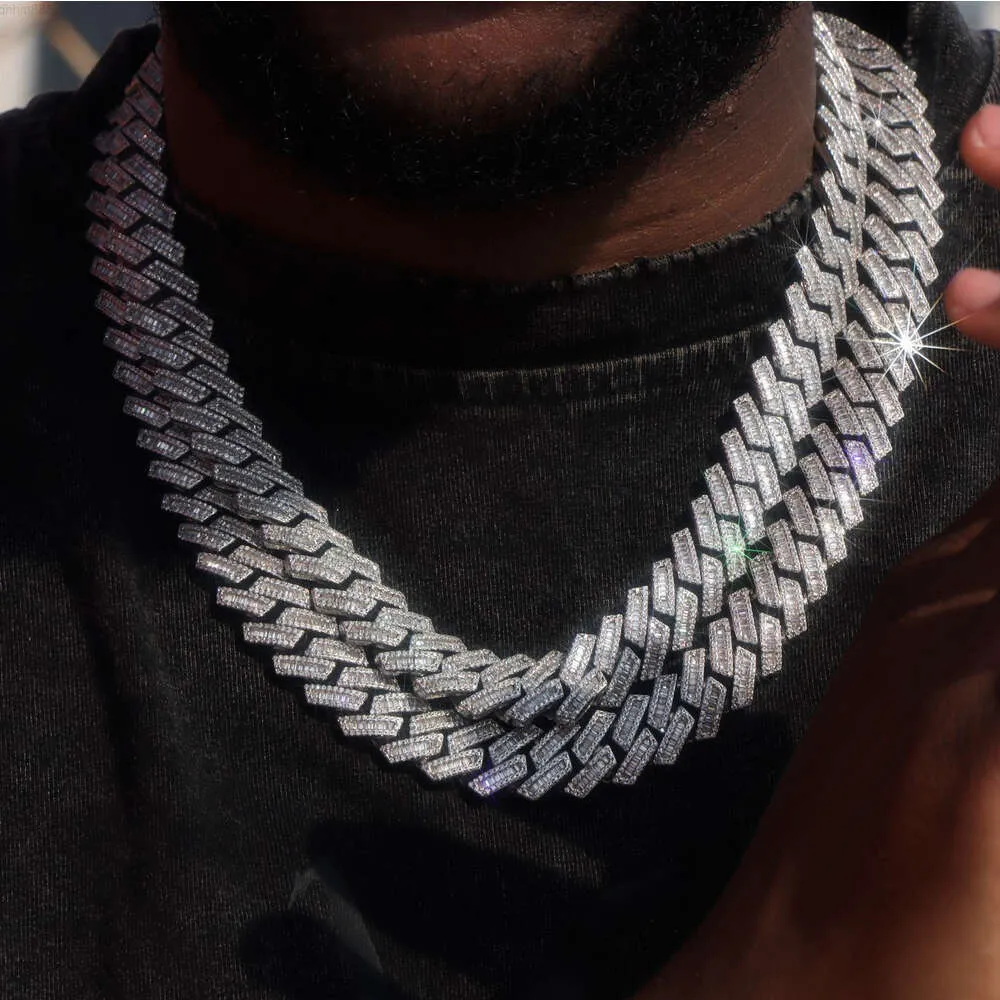 16mm Baguette Diamond Cuban Link Chain in White Gold Iced Out Bussed Down Hip Hop Jewelry 925 Solid Silver