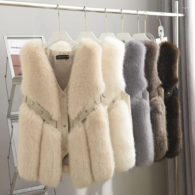 Women's Fur 2023 Autumn Winter Faux Sleeveless Jacket Female V-neck Warm Vest Ladies Casual Imitation Y455