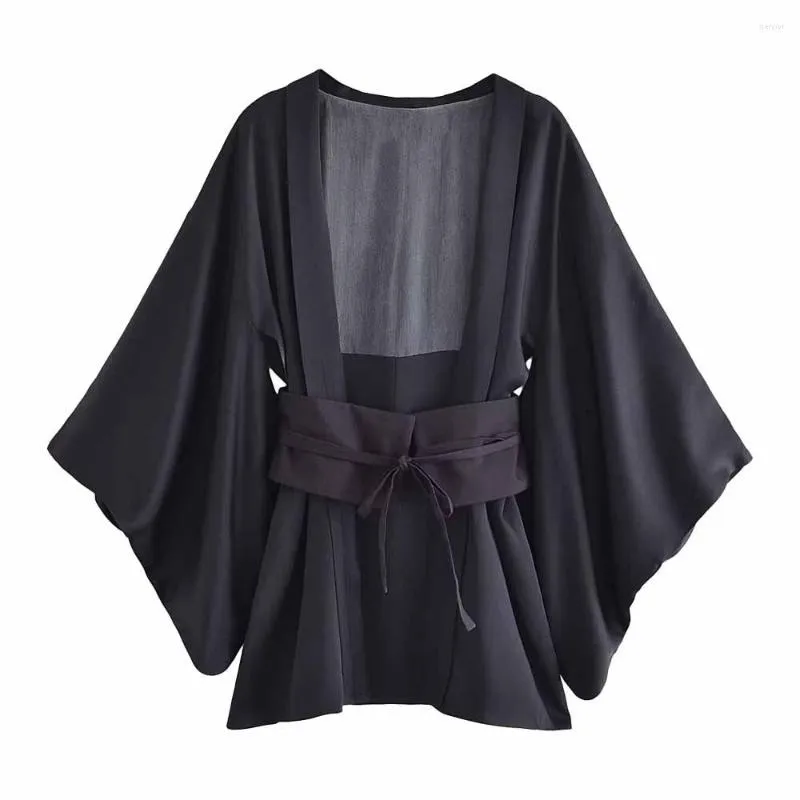 Damesjassen Mode Riem Decoratie Zijde Satijn Textuur En Kimono Jas Vrouwelijke Effen Kleur Retro Mujer 8109786