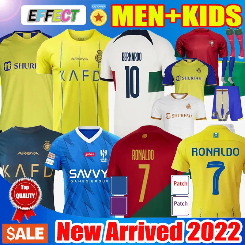 22 23 24 PortuguesaサッカージャージーAL NASSR FC CR7 Ronaldo Portugieser 2023 2024ナショナルチームベンゼマメシスフットボールシャツ男性キッズソックス