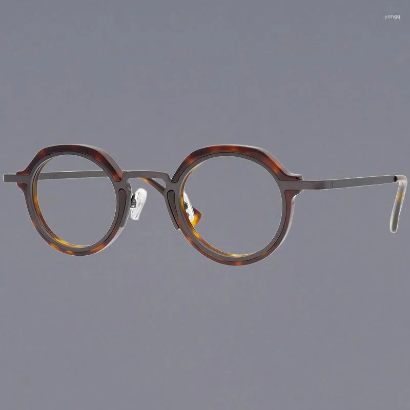 Sunglasses Frames Round Titanium Leg Acetate Glasses For Men Multicolor Fancy Vintage Eyewear High Bridge Optical Women's Eyeglasses Frame
