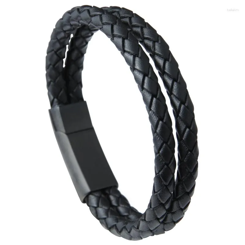 Charme pulseiras retro preto tecido geométrico homens e mulheres de aço inoxidável corda de couro pulseira presente de feriado jóias