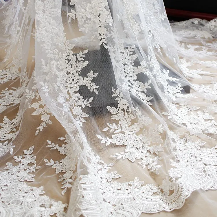 White French shiny vintage lace embroidery fabric with sequins wedding dress gauze clothing materials DIY accessories Lace fabric T037