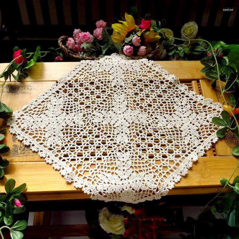 Tapis de Table carré fait à la main, napperon en forme de fleur, tasse en coton au Crochet, tapis de Table de noël, napperon à café en tissu, pour fête de mariage