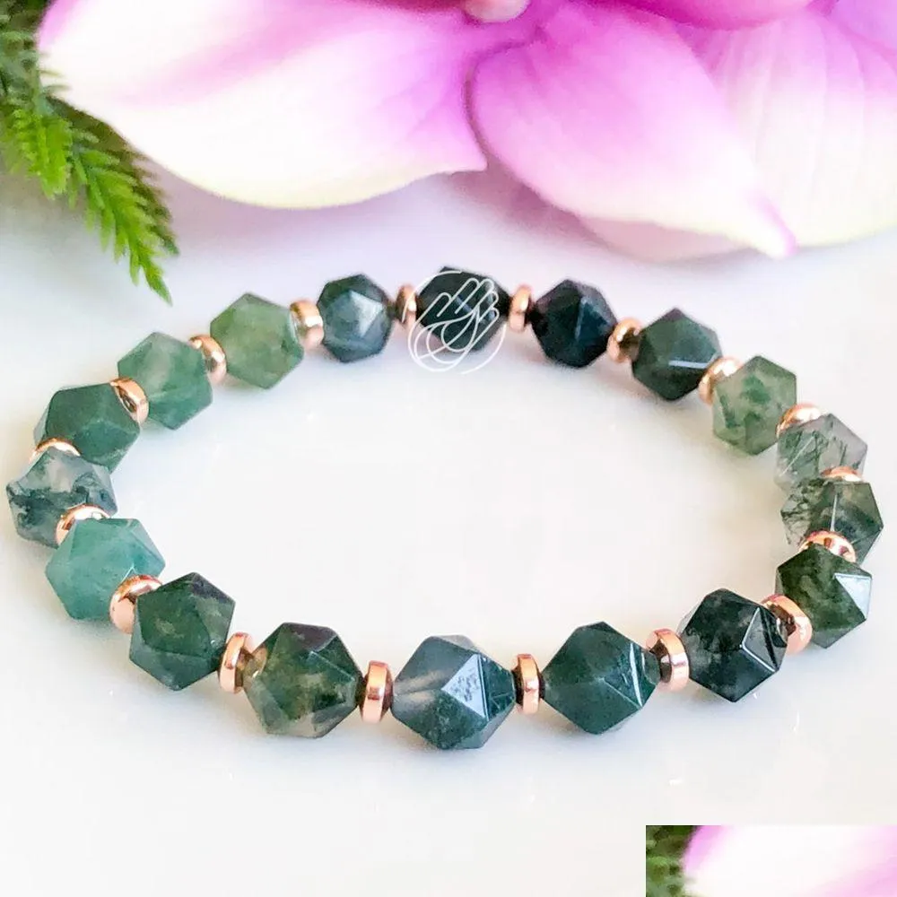 Z koralowym MG1522 Strasa 8 mm Cutted Moss Agate Creła Bransoletka Damskie Kryształy Kryształy Mala Yoga Prezenty za dostawę Dhgarden DH8SR