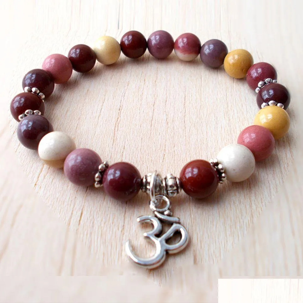 ビーズSN1137 MOOKAITE JASPERBRACELET MALA SIER OM仏教ジュエリーヨガヒーリングストーン勇気ドロップデリバリーブレスレットDHGARDEN DH6R9