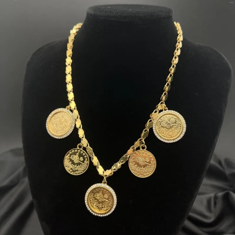 Pendant Necklaces MANDI Ottoman Coin Handmade Chain Necklace Rhinestone Inlaid Gold-plated Non-fading Jewelry Chains