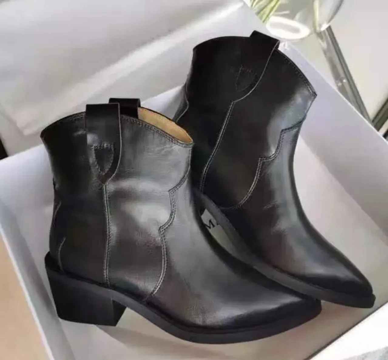 Women's Suede Leather Western Cowboy Ankle Boots with Box