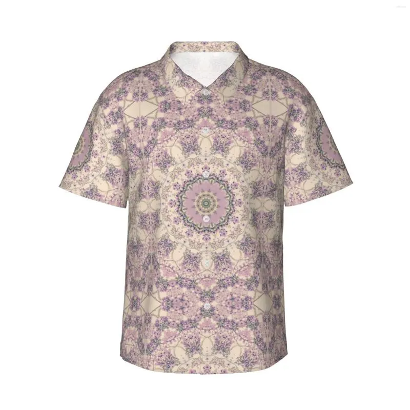 Mäns casual skjortor och lavendel lila mandala mens hawaiian kort ärmknapp ner strand tropisk blommor