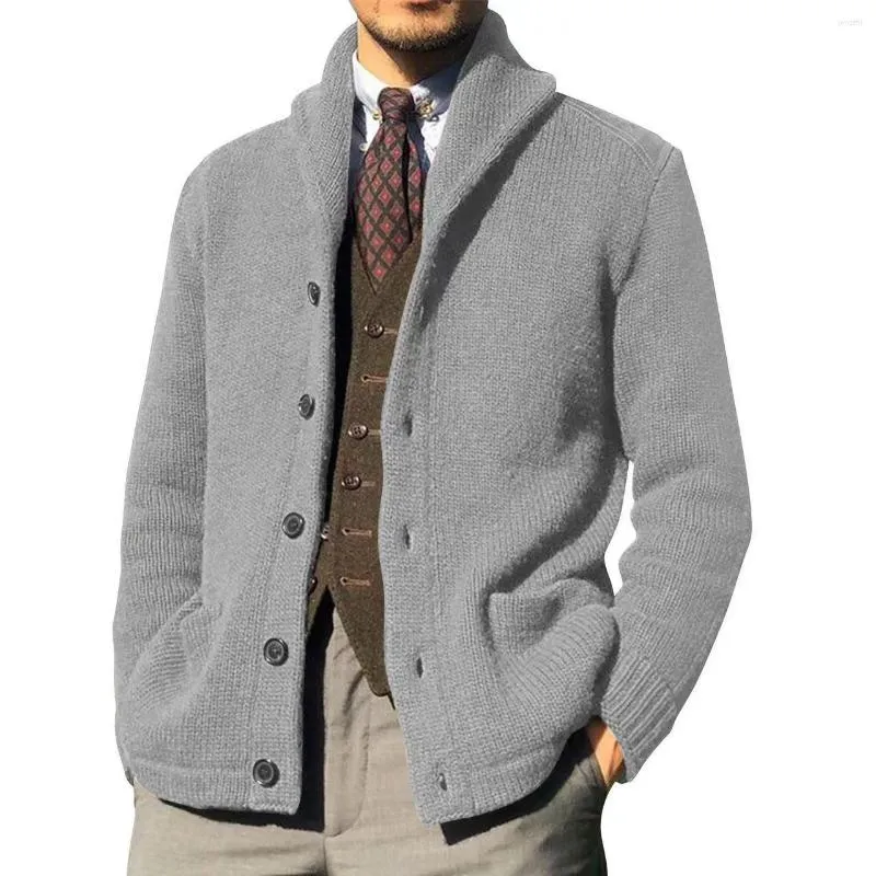 Suéteres para hombres 2023 Winter Warm Lapel Cardigan Hombres Chaquetas para hombre Slim Fit Punto Sweatercoat Abrigo de suéter grueso