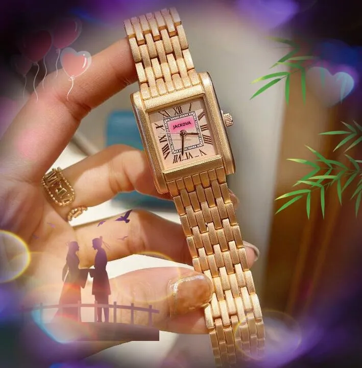 Luxe créatif carré romain réservoir petit cadran femmes montres haut standard horloge Hip Hop Bling or Rose argent acier inoxydable Quartz étanche robe montre cadeaux