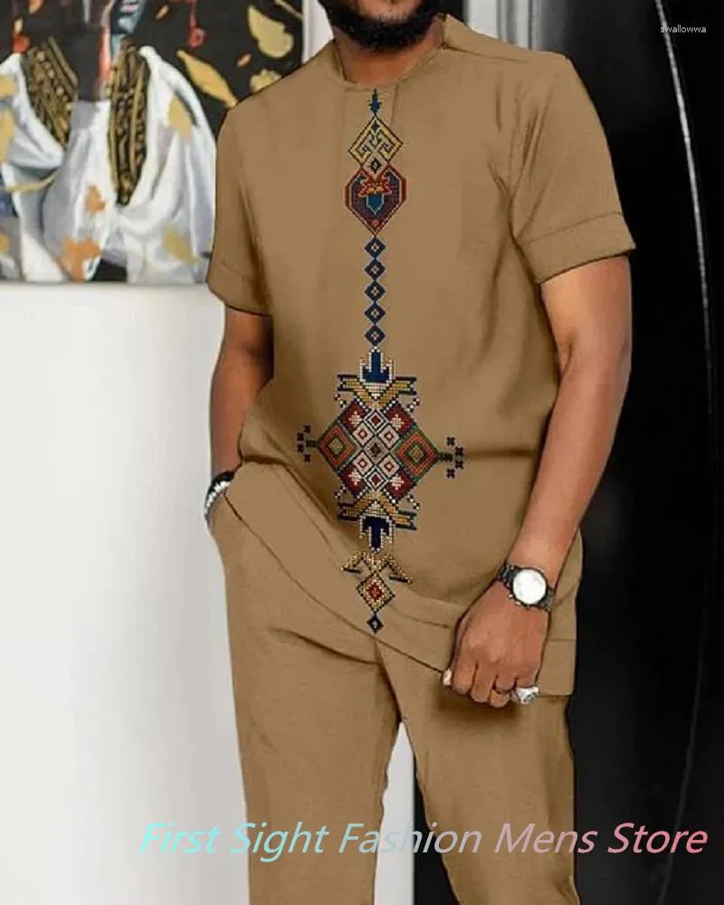 Męskie dresy afrykańscy mężczyźni tradycyjny strój letnia moda mody ograniczona koszulka 2 sztuki