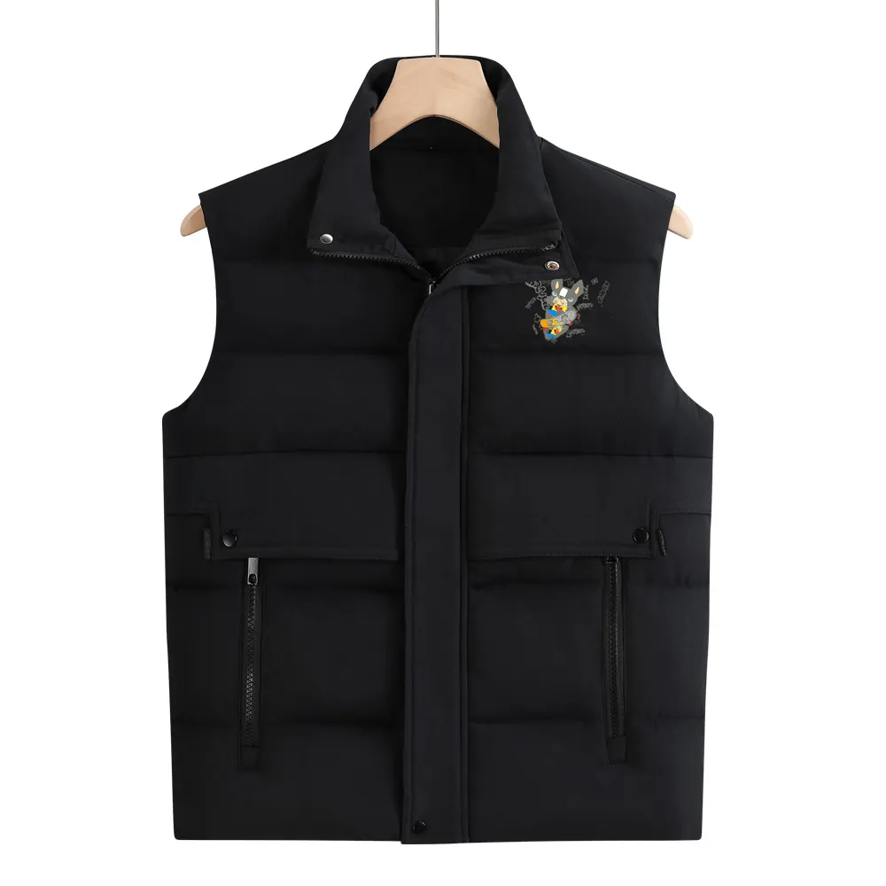 Mens gilet luxo preto bodywarmer designer colete feminino outerwear outono para baixo designer motociclista colete de couro gola curta zíper pena pato branco para baixo