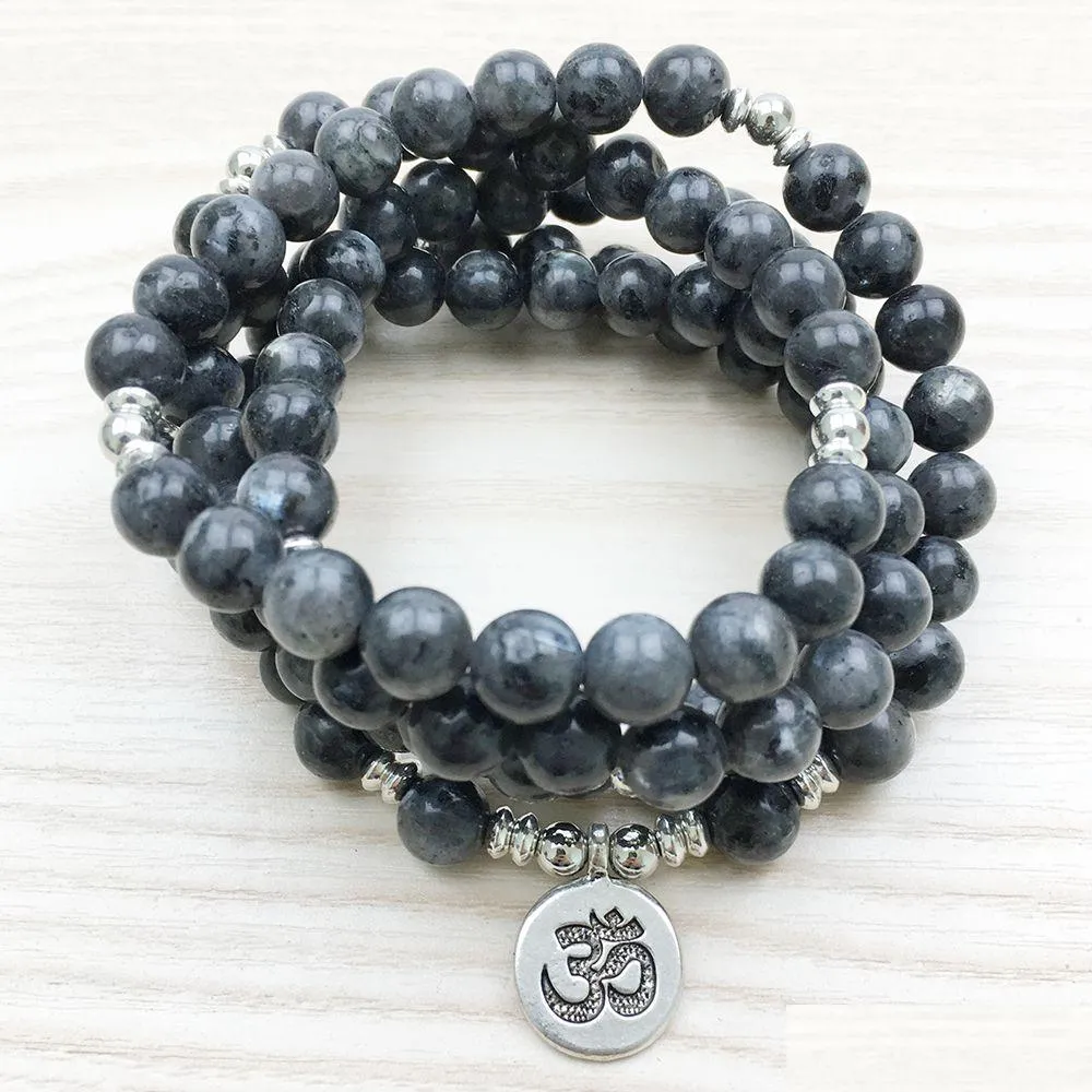 Bracciale avvolgente in labradorite con perline Sn1146 dal design superiore 108 Mala Yoga o collana Sier Lotus Ohm Buddha Gioielli con consegna a goccia Dhgarden Dhnrf