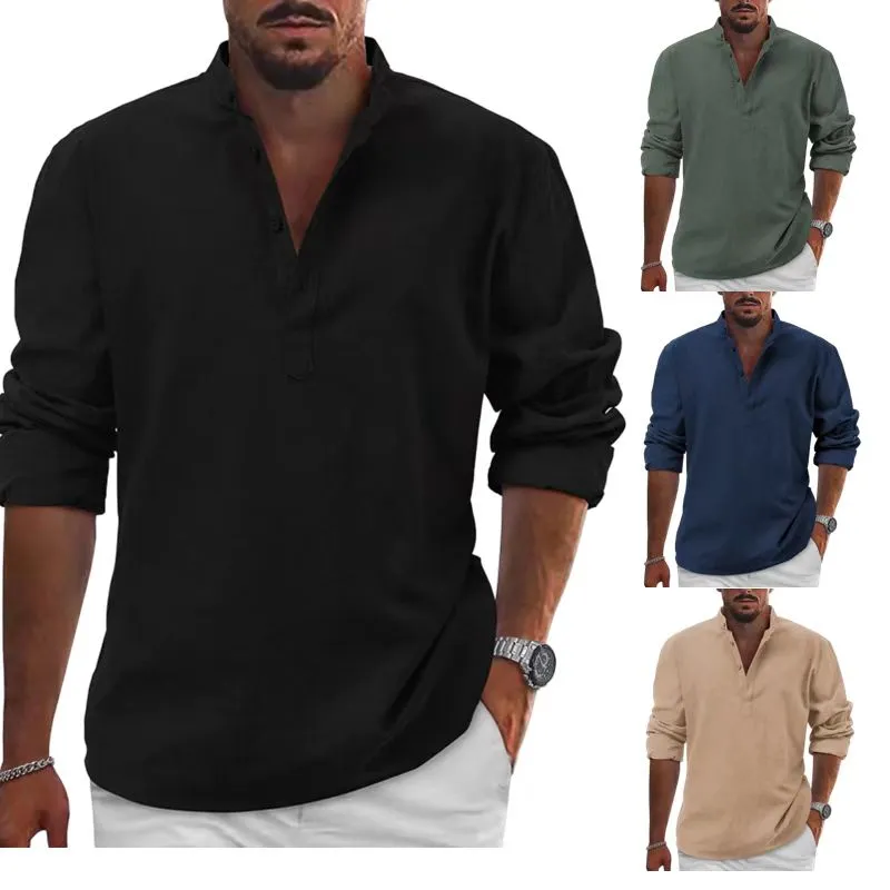 New K B men's shirt cotton linen shirt Loose top Long sleeve T-shirt Spring/Autumn casual shirt