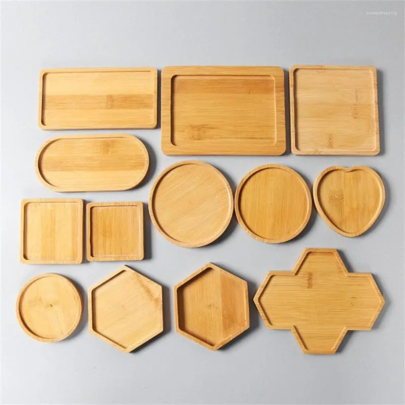 Juego de accesorios para baño, bandeja de madera de bambú, platillo con forma rectangular, soporte para maceta, diseño Simple suculento, decoración del hogar