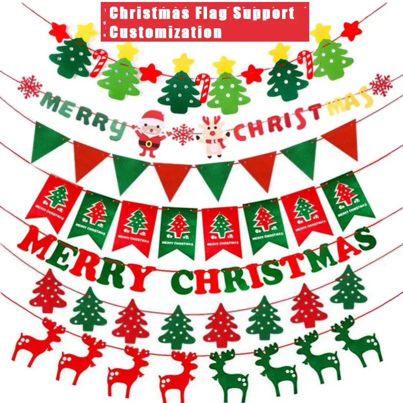 Christmas Day Banner Decoration Hanging Flag Letter Colorful Flag Flower Christmas Day Party Decoration Supplies