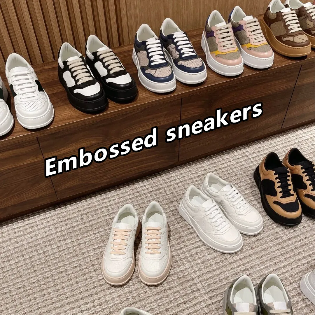 Designer Sneaker Merk Platform Sneakers Reliëf Leer Biscuit Trainers Veterschoenen Web Rubberen Schoenen Kalfsleer Dames Heren Dikke Schoenen