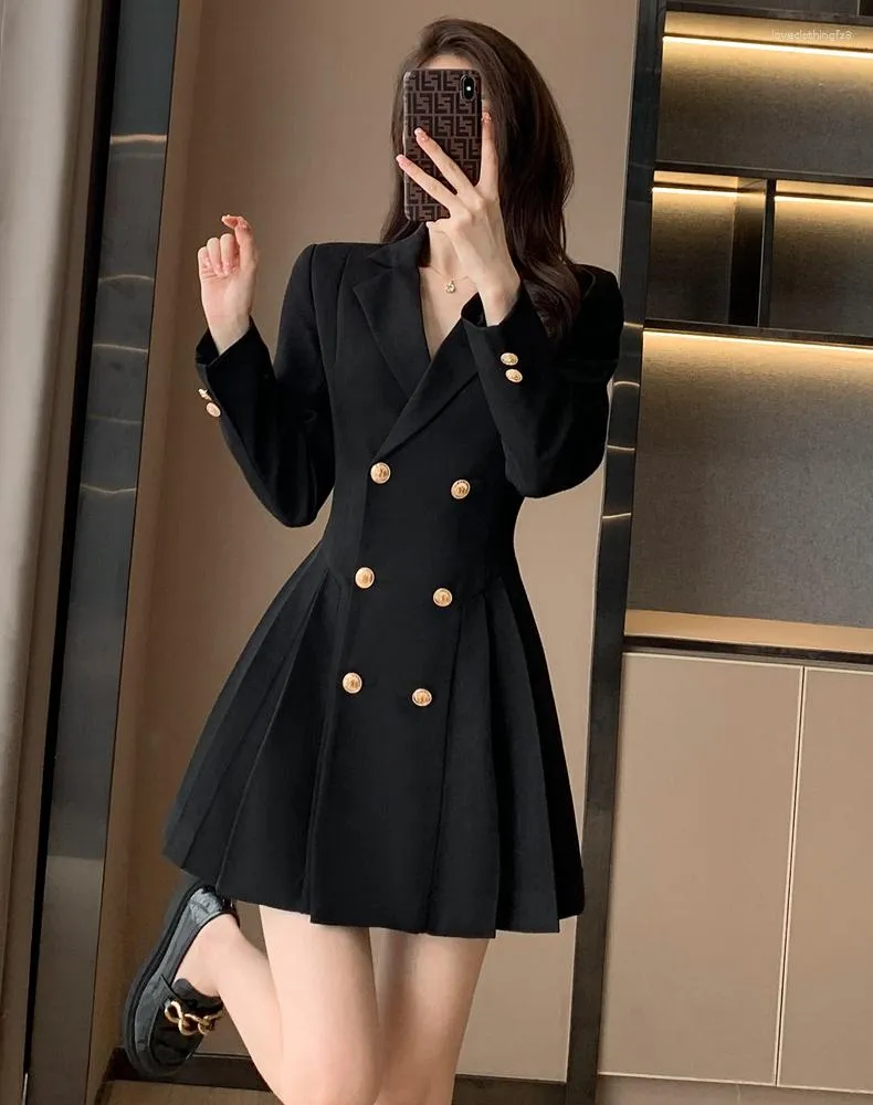 Casual Dresses Women Pleated Blazer 2023 In Female Korean Fashion Double  Breasted Trench Coat Chic Office Lady Formal Dress