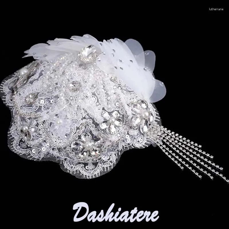 Grampos de cabelo Dashiatere Barrettes de casamento branco pequeno chapéu fascinator cristal pérola acessórios noiva traje nupcial headpiece