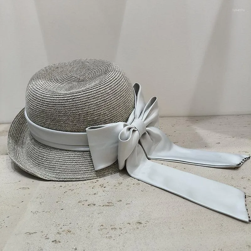 Wide Brim Hats Womens Sun Hat Up Turned Straw Butterfly Knot