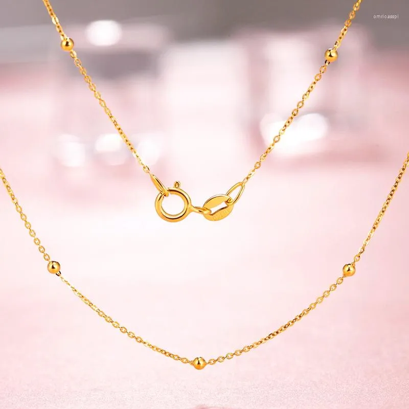 Ketten Au750 18 Karat Gelbgold Schmuck Echte Halskette für Frauen Weibliche Rolo Perlenkette 2mm 40-45 cm Geschenk