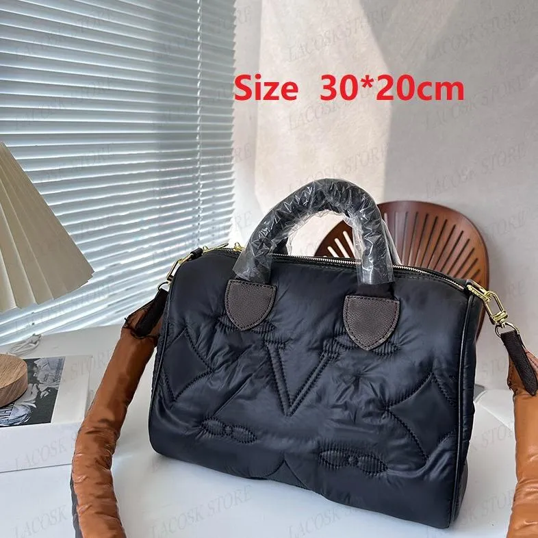 Sacos de designer de inverno das mulheres pena para baixo totes grandes bolsas macias homens boston saco de compras crossbody com clássico bordado carta