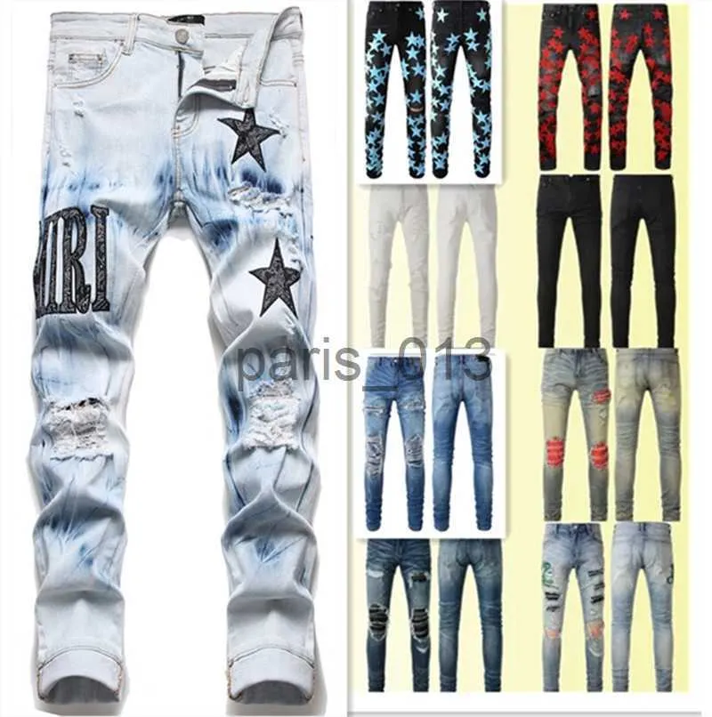 Men's Jeans Designer Jeans Mens Skinny Jeans Desig 55 Colors Pants Long Hippop Sticker Embroidery Slim Denim Straight streetwear Skinny Pants wholesale 29-38 x0911