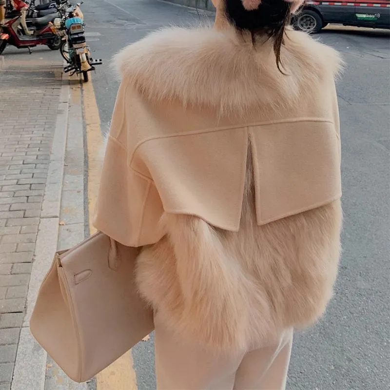 Abrigo de lana cálido y grueso para mujer, chaqueta de imitación coreana,  ropa de calle para otoño e invierno, 2023