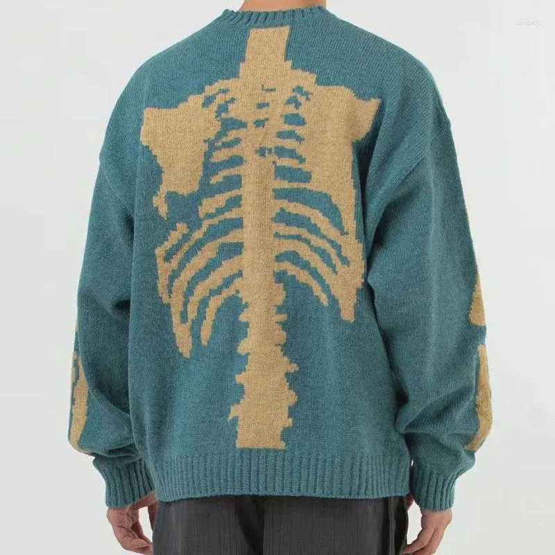 Erkek Sweaters Vintage Kapital İskelet Baskı Örme Sökü Erkek Harajuku Külot Herren Sonbahar Ropa Hombre