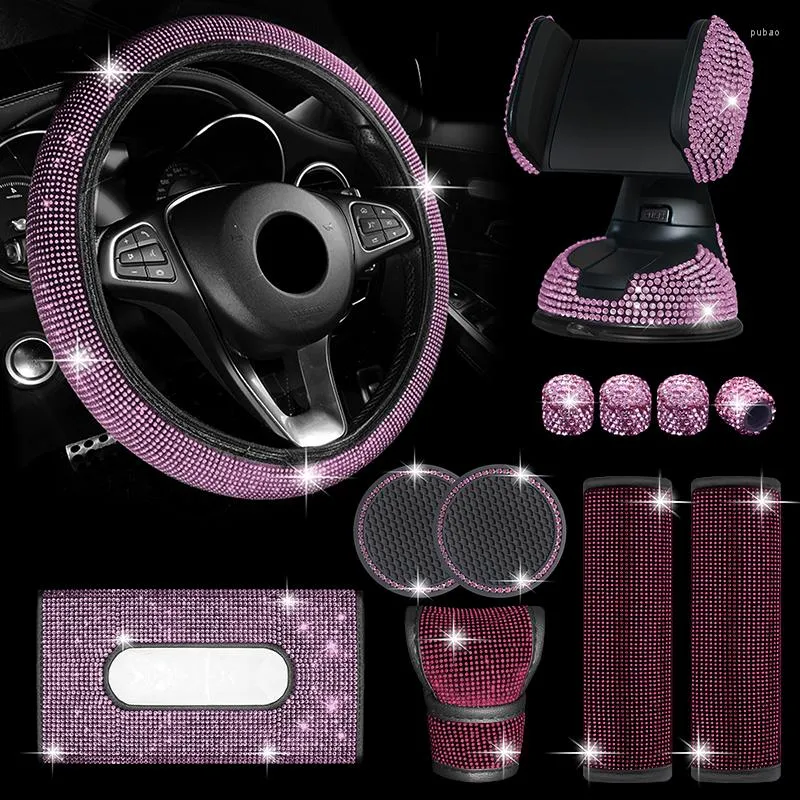 Couvre-volants 12pcs Strass Couverture de voiture Changement de vitesse Épaulière Boîte à mouchoirs Bling Accessoires Set pour femmes