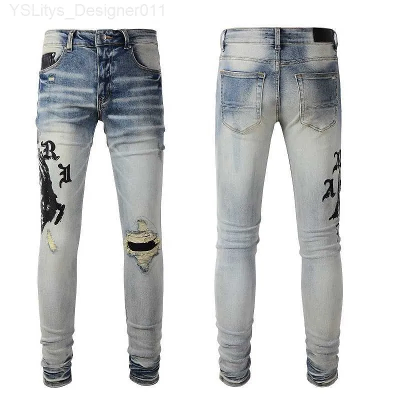 Jeans Para Hombre 2023New Designer Jeans Para Hombre Hiphop Moda Cremallera Agujero Lavado Pantalones De Mezclilla Retro Rasgado Doble Costura Hombres Diseno Motocicleta Montar Cool Slim Pant Purple J...