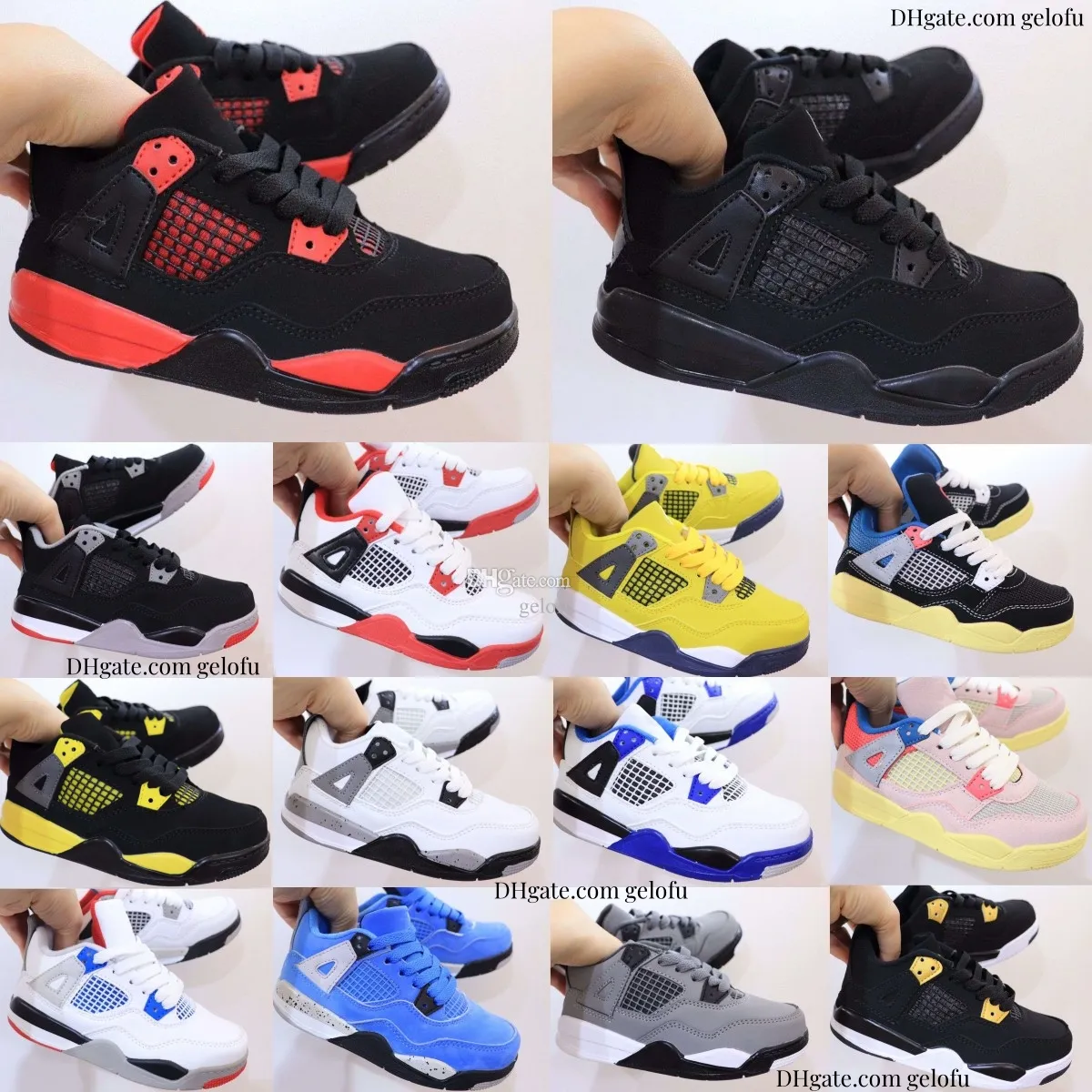 Kids Shoes 4 Toddlers 4s Basketball Jumpman Black Cat Boys Girls Designer Shoe Big Kid Youth Fire Red Thunder Trainers Children Cool Grey Bred Motorsports Lighting