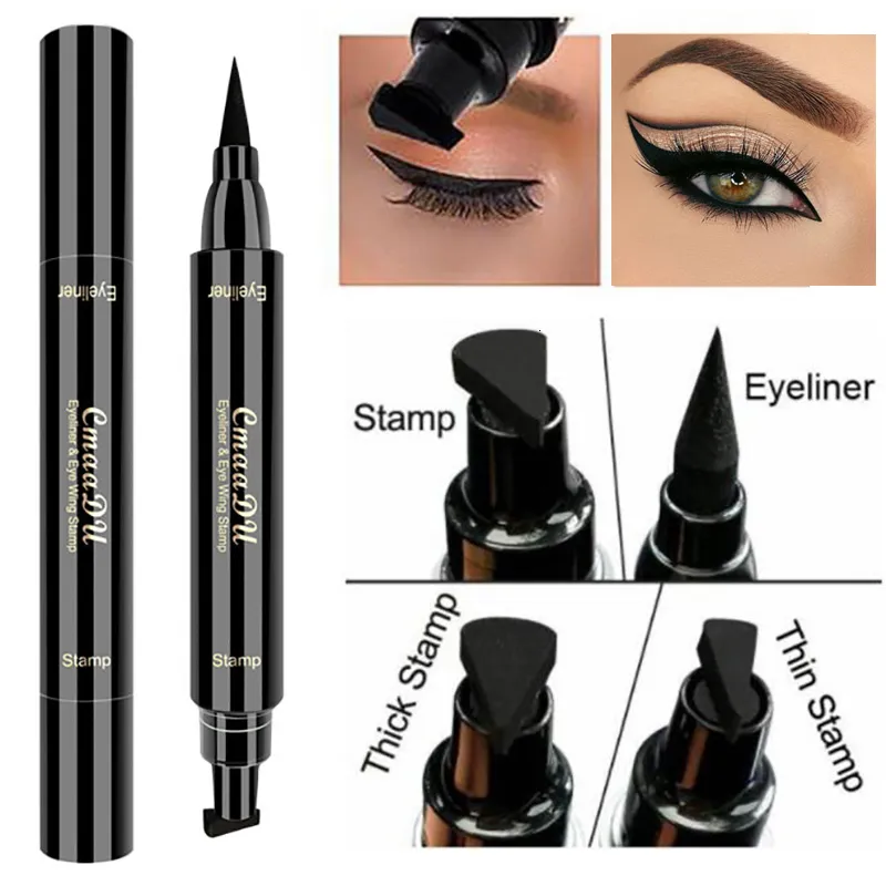 Eye Shadowliner Combination Big Seal Stamp Liquid Eyeliner penna vattentät snabb torr svart foderpenna med kosmetisk dubbelad 230911