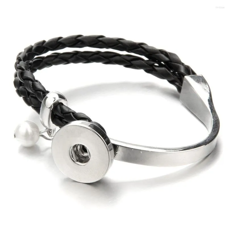 Bangle 6pcs Metal Black Chain 18mm Snap Button Bracelet Fit 20mm Buttons Jewelry