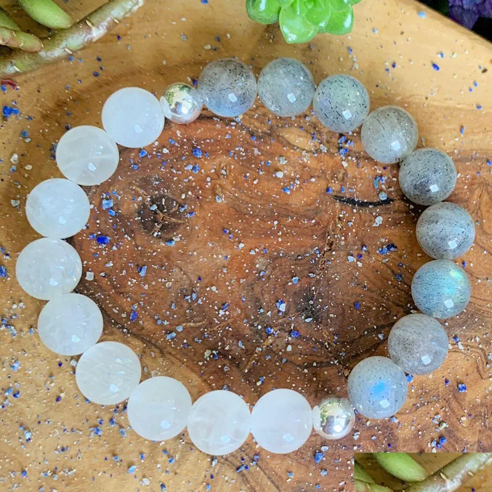 Beaded Mg1280 10 Mm Magical Moon Wrist Mala Bracelet Rainbow Moonstone Labradorite Womens Meditative Spiritual Jewelry Drop Dhgarden Dhtzx