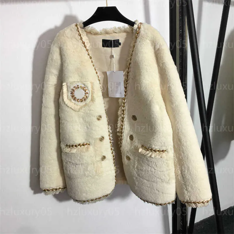 Designer Jacket Women Coat Winter Plush Coat Fashion Warm Top Double Breasted Bright Silk Edging V-neck Fur Coats Designers Jackets Womens Clothing