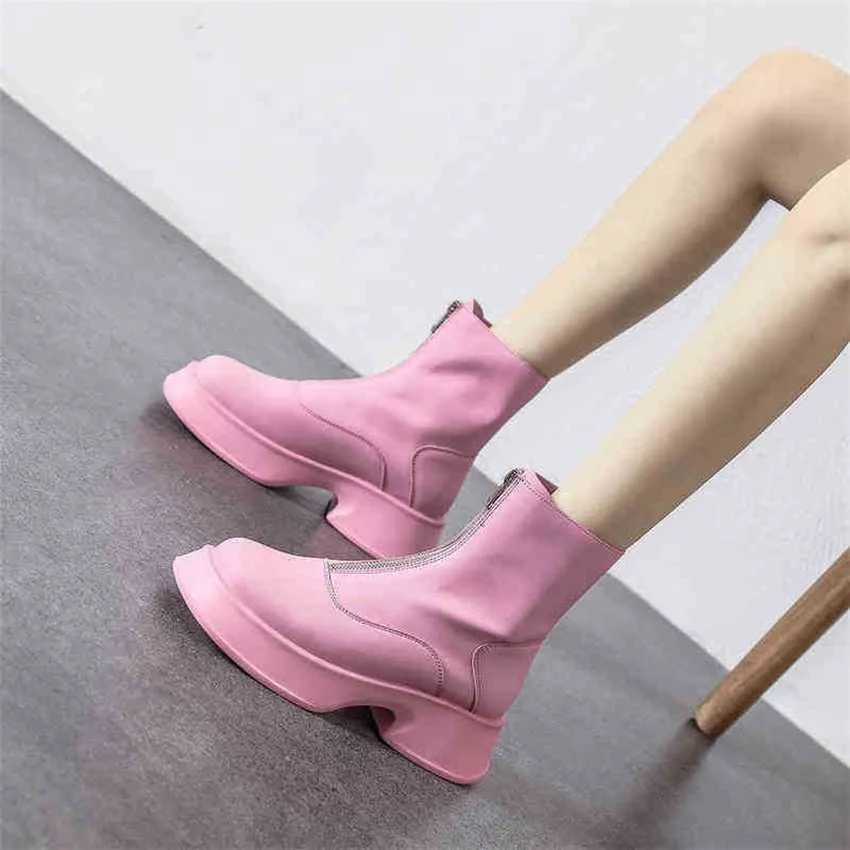 Women Boots Front Zipper Short Shoes Autumn New Single Net Red Thin High Thick Soled British Martin 07091011