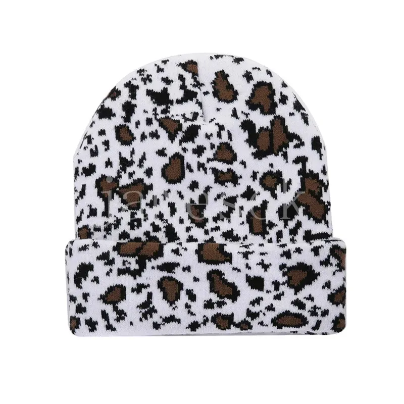 Modieuze Vrouwen Winter Hoeden Koe Print Cuffed Beanie Dikke Gebreide Zachte Warme Slouchy Schedel Skimuts de968