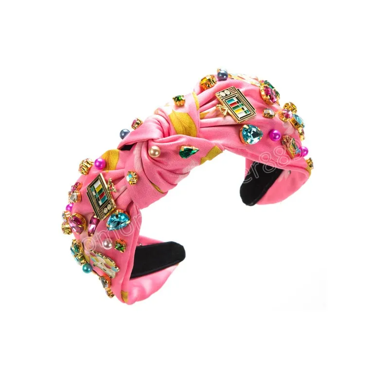 Luxury Fabric Printing Colorful Diamond Headband Fashion Hair Accessories For Women Sweet Hairband Hair Band Hoop Headwear