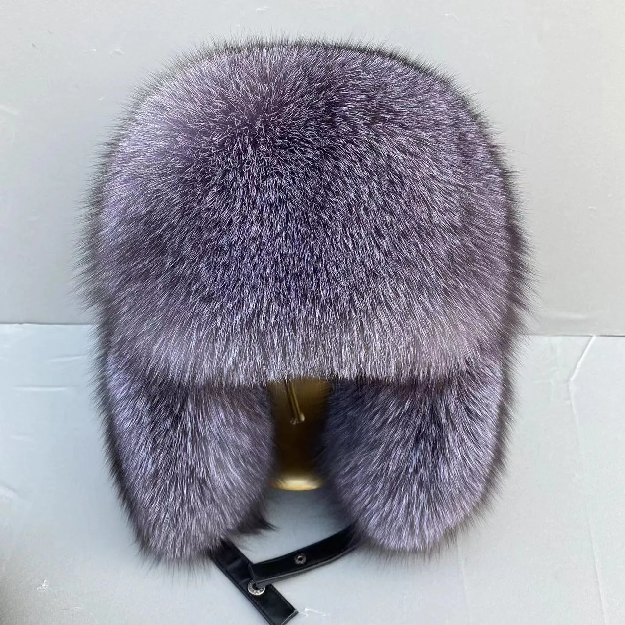 Unisex Full Covered Real Silver Blue Fox Fur Hats Whole Pelt Fox Fur Russian Ushanka Hat Trapper Hunter Hat Earflap Cap