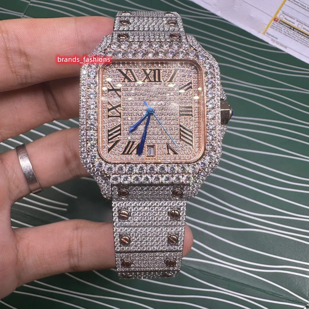 t Les hommes glacés en 2023 Big Diamond Diamond Diamond-Diamond-diamant populaire Hip-hop brillant Hip-hop 2Tone Rose Gold Case Automatic Movemeng 453939 Full-