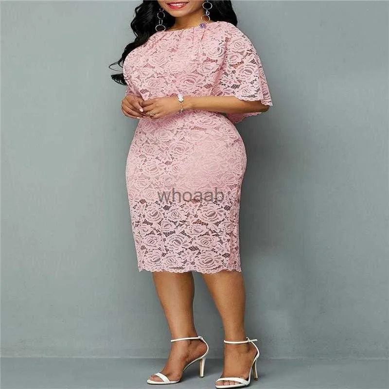 Street Style Jurken Casual Jurken Dames Zomer/Herfst 2021 Plus-size Jurk Elegant Roze Kant Diner HKD230912