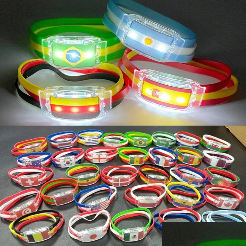 Bomboniera bandiera nazionale Led Sile Bracciale Bomboniere Tifoso di calcio Accendi il braccialetto Sprots Rave Regalo incandescente Consegna a domicilio Giardino domestico Dhe5I