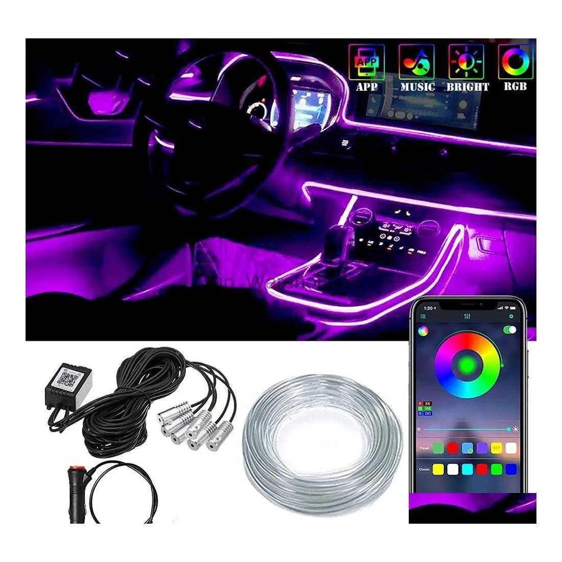 Strisce LED Strisce LED Interni auto Neon Rgb Strisce LED 4/5/6 in 1 Bluetooth Controllo app Atmosfera ambientale decorativa Lampada da cruscotto Drop Ot1It HKD230912