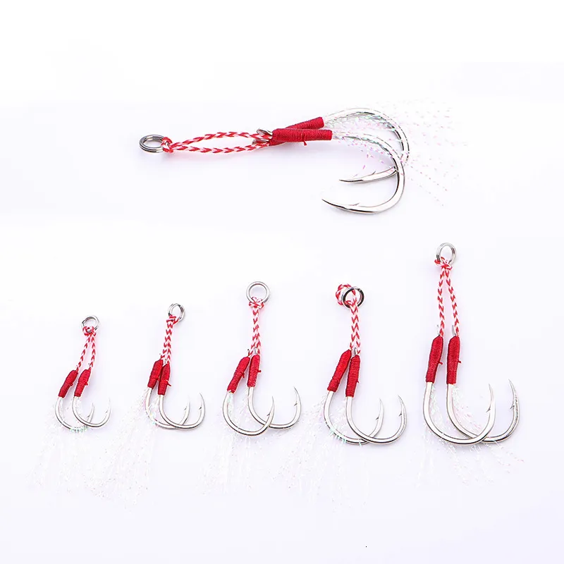 Ami da pesca 20 paia Lotto Jig Lure Assist Hook Jigging Doppio Spinato Acciaio ad alto tenore di carbonio pesca Lento 230912