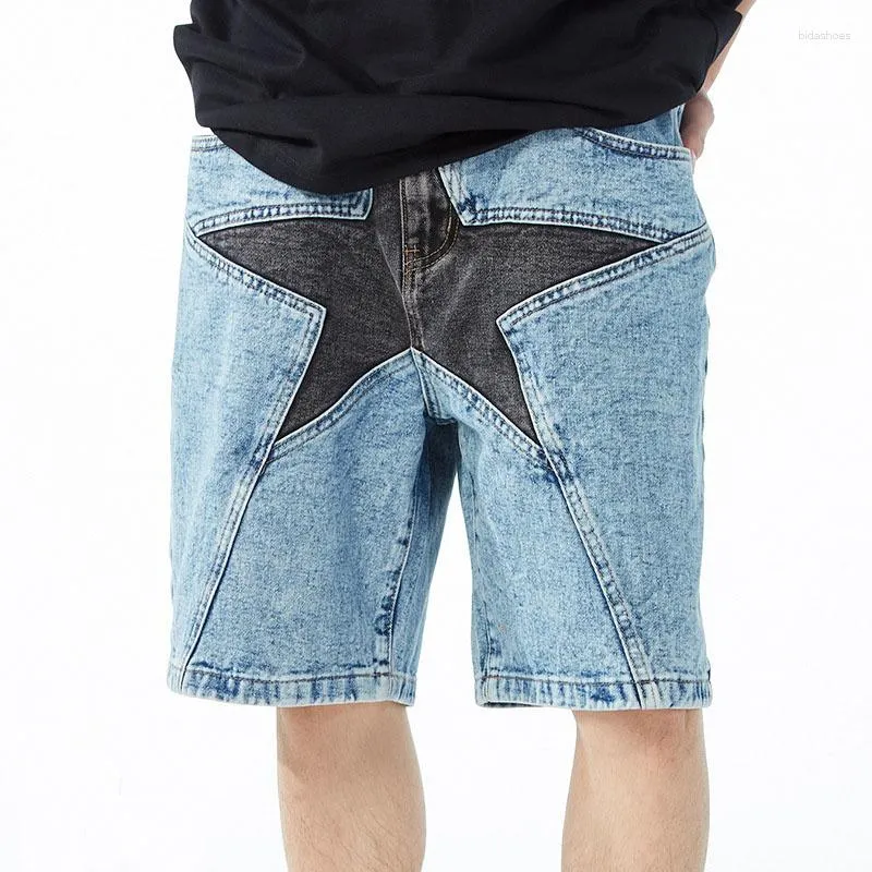 Men's Shorts Summer Denim Hip Hop Patchwork Oversized Retro Star Stitching Embroidered Jeans Loose